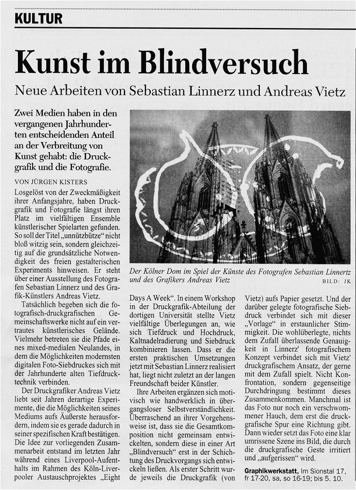 Kölner Stadtanzeiger zu der Ausstellung Unnützbüte