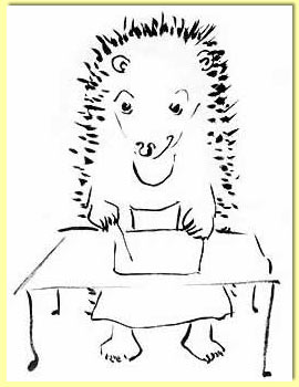 Der Radigel - das Maskottchen der Kinderseminare der Kölner Graphikwerkstatt ist ein Igel, der seine Stacheln als Radiernadeln benutzt